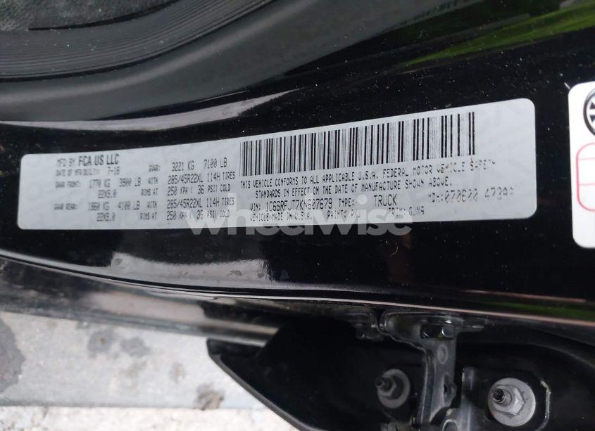 Photo 9 of 2019 Ram 1500 LARAMIE 4X4 5'7 BOX (VIN 1C6SRFJT7KN607679)