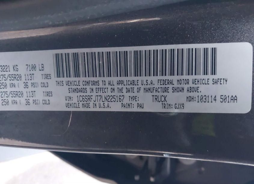 Photo 9 of 2020 Ram 1500 LARAMIE 4X4 5'7 BOX (VIN 1C6SRFJT7LN225167)