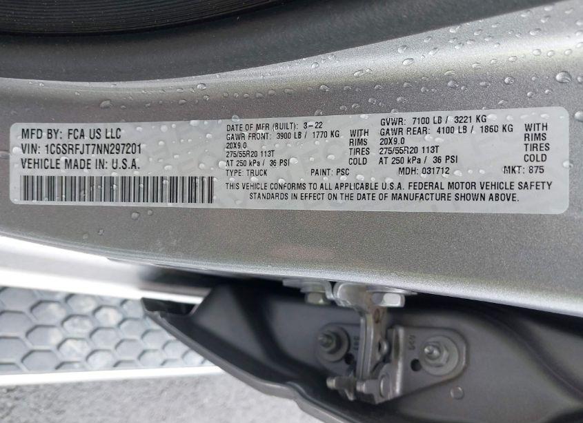 Photo 9 of 2022 Ram 1500 LARAMIE 4X4 5'7 BOX (VIN 1C6SRFJT7NN297201)