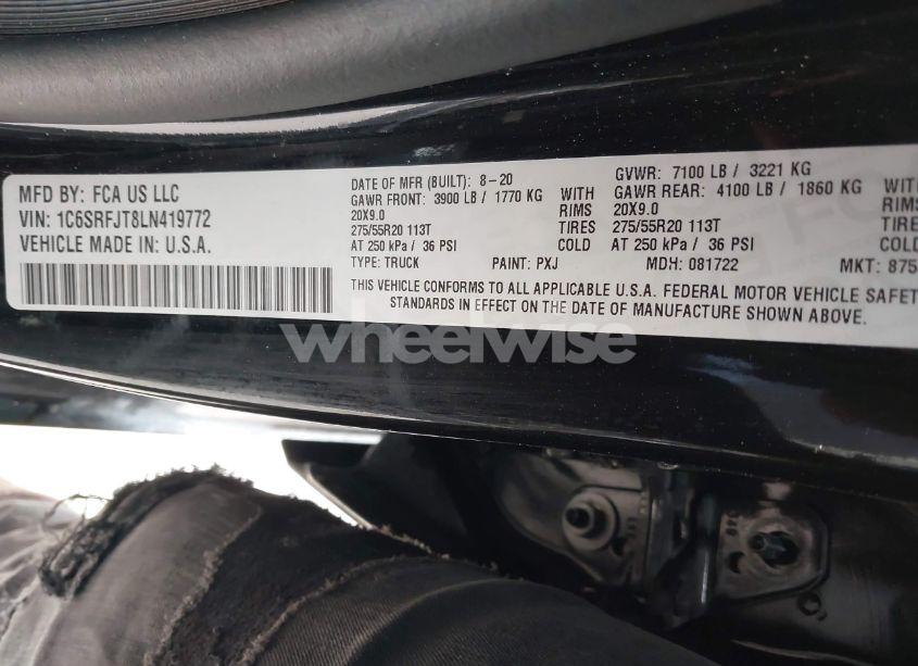 Photo 9 of 2020 Ram 1500 LARAMIE 4X4 5'7 BOX (VIN 1C6SRFJT8LN419772)