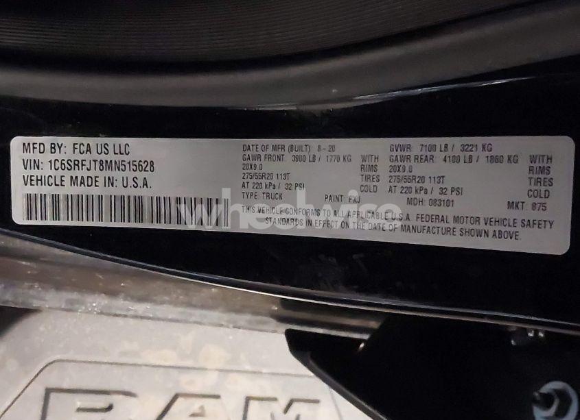 Photo 9 of 2021 Ram 1500 LARAMIE 4X4 5'7 BOX (VIN 1C6SRFJT8MN515628)