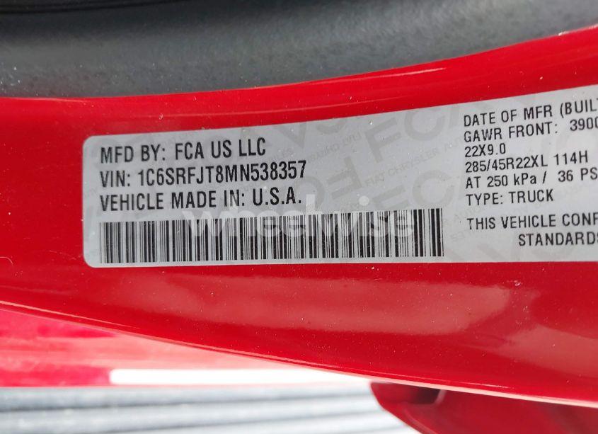 Photo 9 of 2021 Ram 1500 LARAMIE 4X4 5'7 BOX (VIN 1C6SRFJT8MN538357)