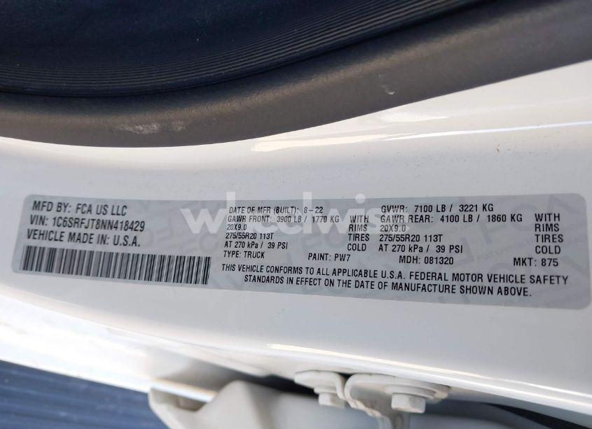 Photo 9 of 2022 Ram 1500 LARAMIE (VIN 1C6SRFJT8NN418429)