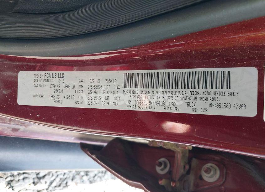 Photo 9 of 2019 Ram 1500 LARAMIE 4X4 5'7 BOX (VIN 1C6SRFJT9KN584180)