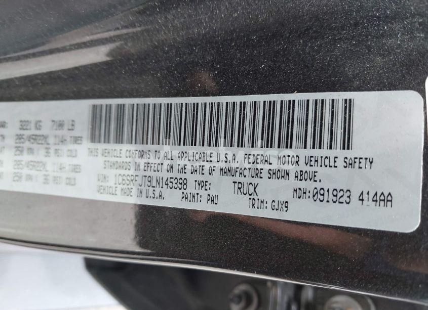 Photo 9 of 2020 Ram 1500 LARAMIE 4X4 5'7 BOX (VIN 1C6SRFJT9LN145398)