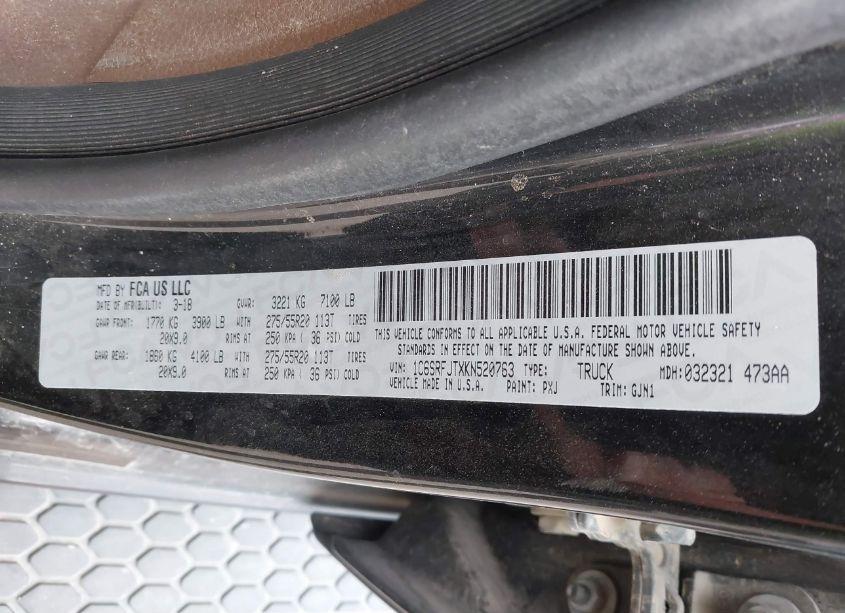 Photo 9 of 2019 Ram 1500 LARAMIE 4X4 5'7 BOX (VIN 1C6SRFJTXKN520763)