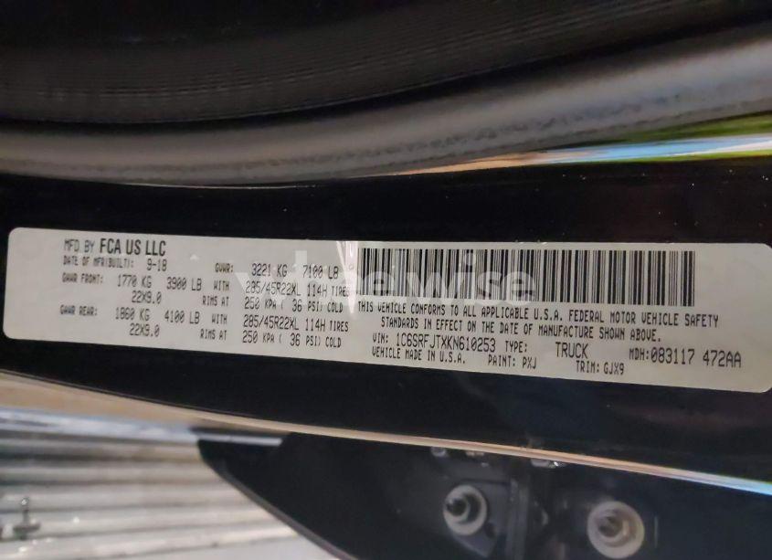 Photo 9 of 2019 Ram 1500 LARAMIE 4X4 5'7 BOX (VIN 1C6SRFJTXKN610253)