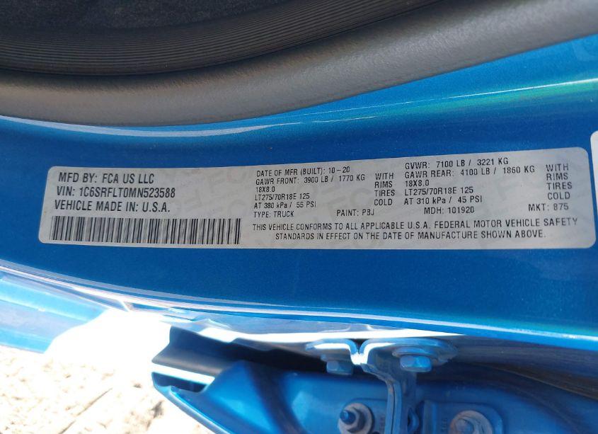 Photo 9 of 2021 Ram 1500 REBEL 4X4 5'7 BOX (VIN 1C6SRFLT0MN523588)