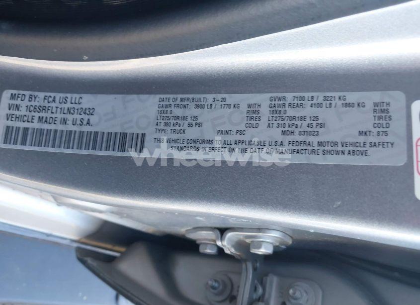 Photo 9 of 2020 Ram 1500 REBEL 4X4 5'7 BOX (VIN 1C6SRFLT1LN312432)