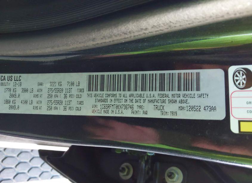 Photo 9 of 2019 Ram 1500 (VIN 1C6SRFMT0KN736746)