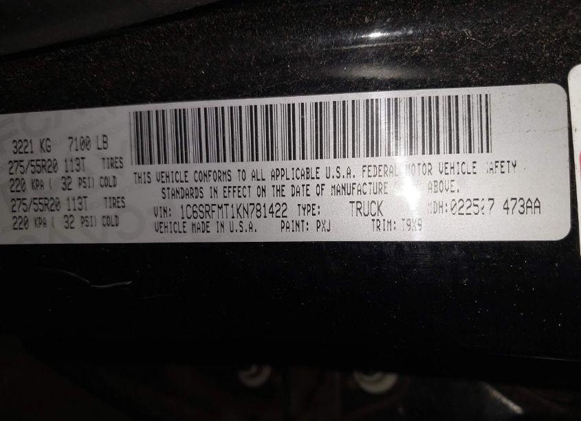 Photo 9 of 2019 Ram 1500 BIG HORN/LONE STAR 4X4 6'4 BOX (VIN 1C6SRFMT1KN781422)