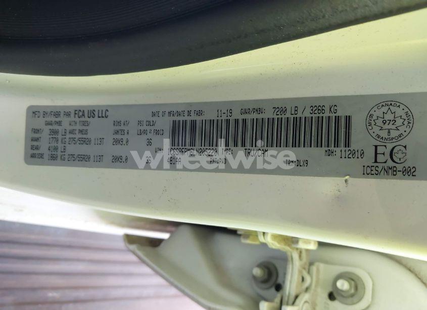 Photo 9 of 2020 Ram 1500 LIMITED (VIN 1C6SRFPM6LN205220)