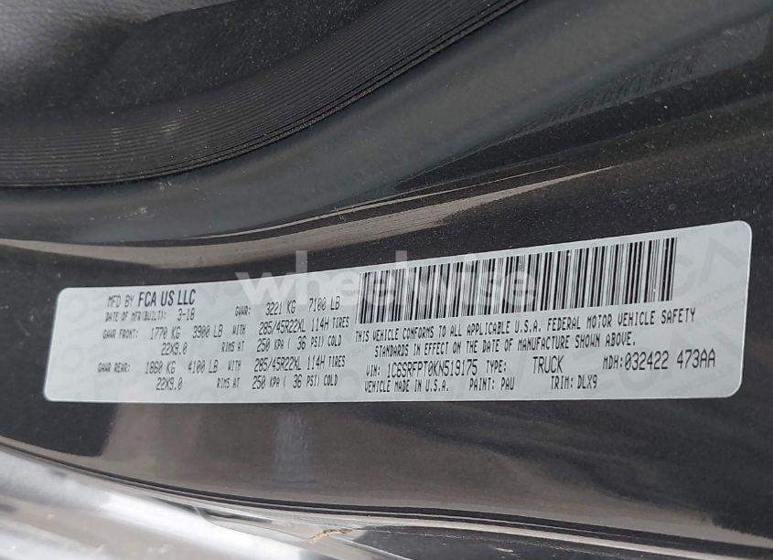 Photo 9 of 2019 Ram 1500 LIMITED 4X4 6'4 BOX (VIN 1C6SRFPT0KN519175)