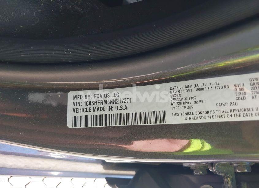 Photo 9 of 2022 Ram 1500 LARAMIE 4X4 6'4 BOX (VIN 1C6SRFRM6NN217271)