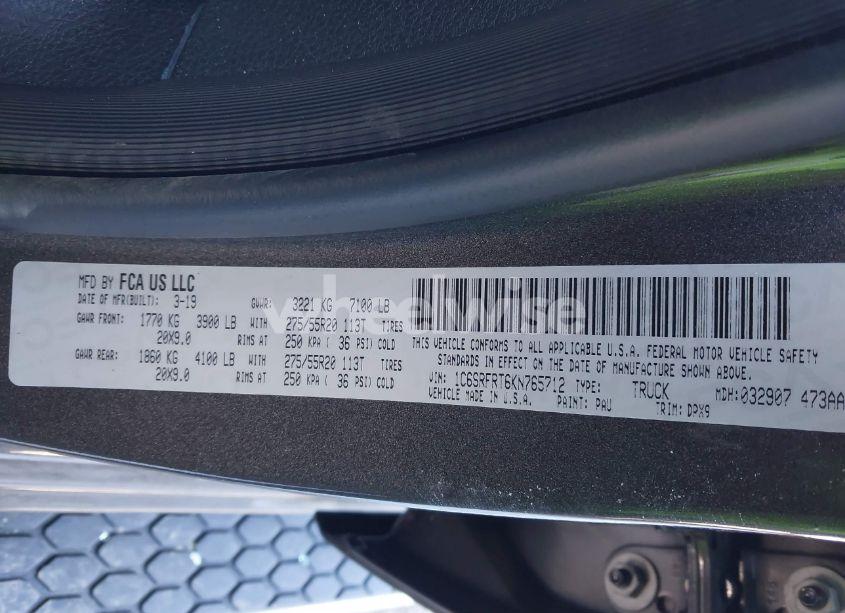 Photo 9 of 2019 Ram 1500 LARAMIE 4X4 6'4 BOX (VIN 1C6SRFRT6KN765712)