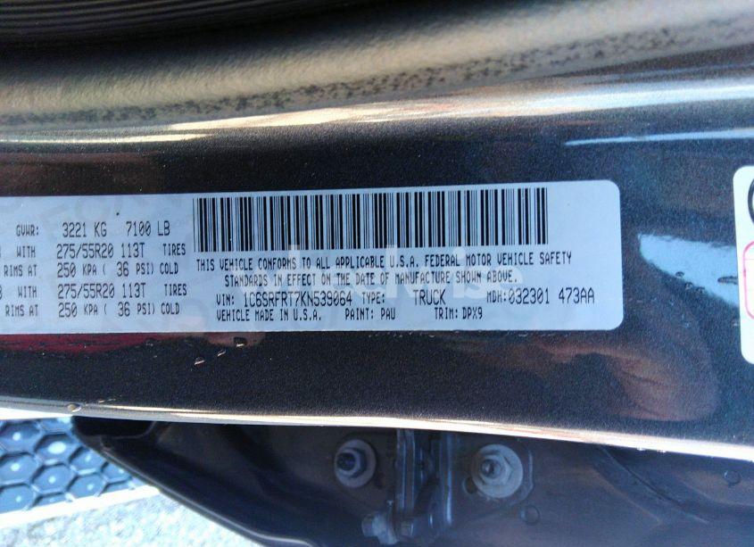 Photo 9 of 2019 Ram 1500 LARAMIE (VIN 1C6SRFRT7KN539064)