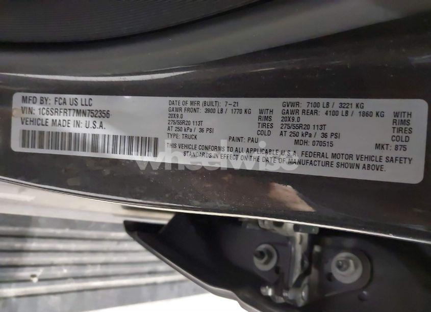 Photo 9 of 2021 Ram 1500 LARAMIE 4X4 6'4 BOX (VIN 1C6SRFRT7MN752356)