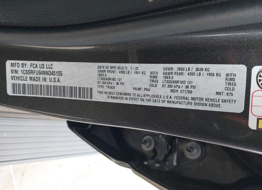 Photo 9 of 2022 Ram 1500 TRX 4X4 5'7 BOX (VIN 1C6SRFU94NN345155)