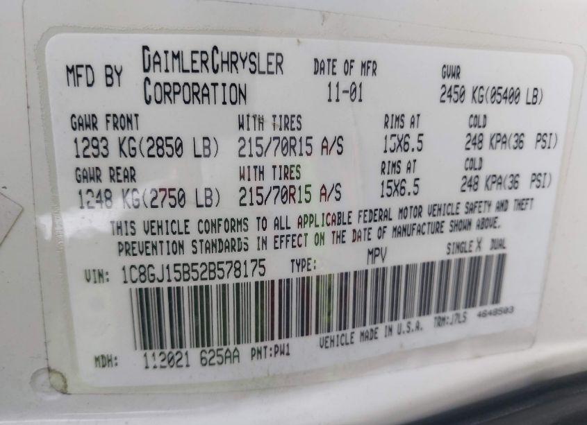 Photo 9 of 2002 Chrysler Voyager EC (VIN 1C8GJ15B52B578175)