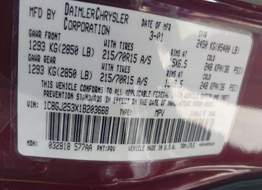 Photo 9 of 2001 Chrysler Voyager N/A (VIN 1C8GJ253X1B203668)