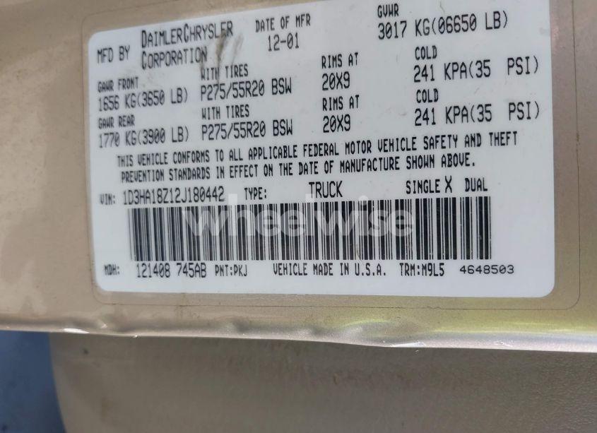 Photo 9 of 2002 Dodge Ram 1500 ST (VIN 1D3HA18Z12J180442)