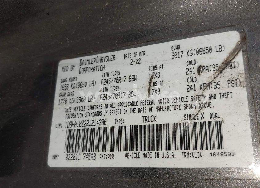 Photo 9 of 2002 Dodge Ram 1500 ST (VIN 1D3HA18Z22J214386)