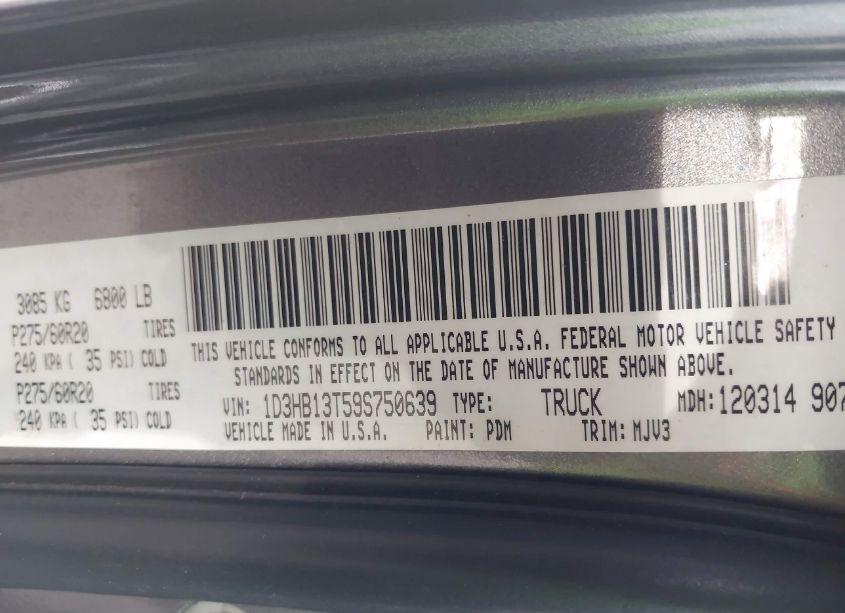 Photo 9 of 2009 Dodge Ram 1500 SLT/SPORT/TRX (VIN 1D3HB13T59S750639)