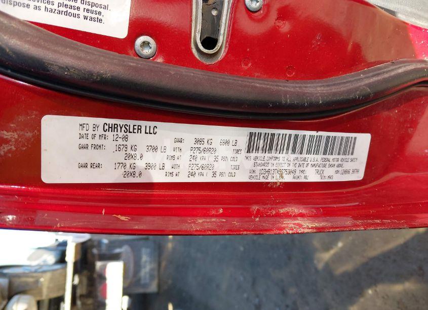 Photo 9 of 2009 Dodge Ram 1500 SLT/SPORT/TRX (VIN 1D3HB13TX9S753049)