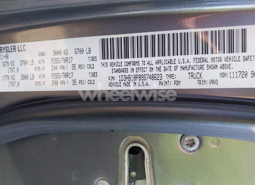 Photo 9 of 2009 Dodge Ram 1500 SLT/SPORT/TRX (VIN 1D3HB18P89S748623)