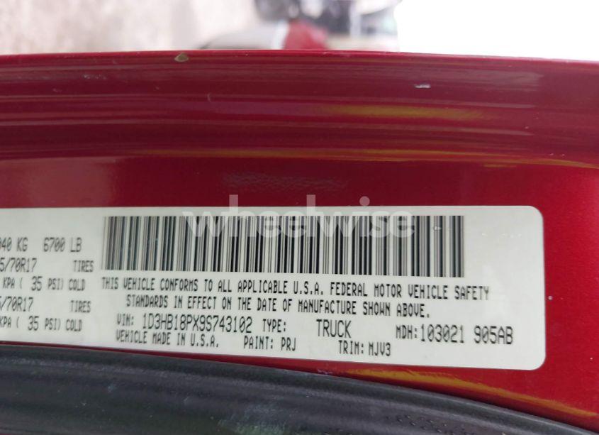 Photo 9 of 2009 Dodge Ram 1500 SLT/SPORT/TRX (VIN 1D3HB18PX9S743102)