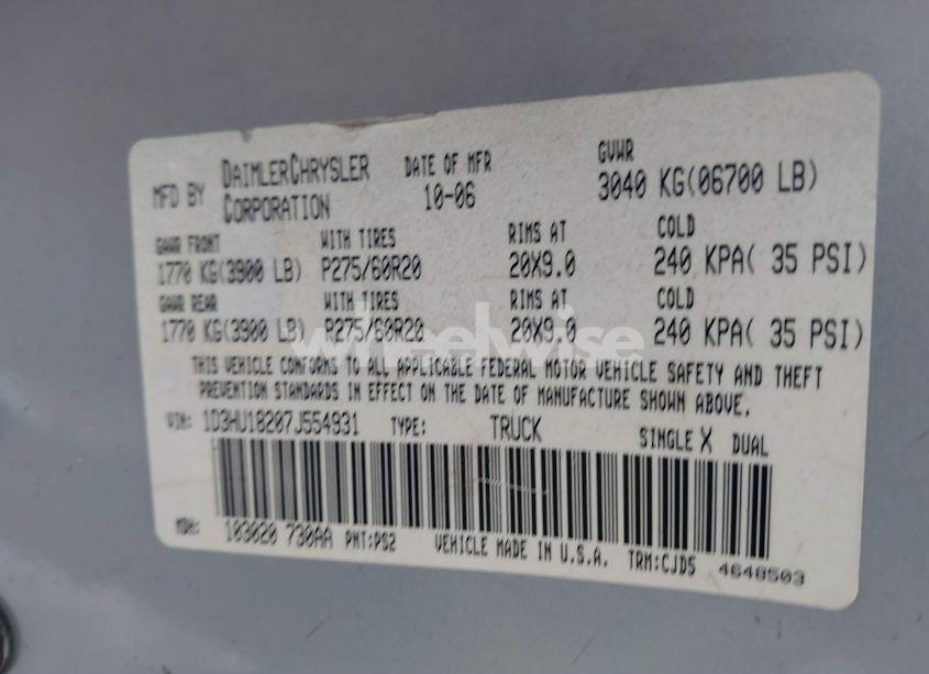 Photo 9 of 2007 Dodge Ram 1500 SLT/TRX4 OFF ROAD/SPORT (VIN 1D3HU18207J554931)