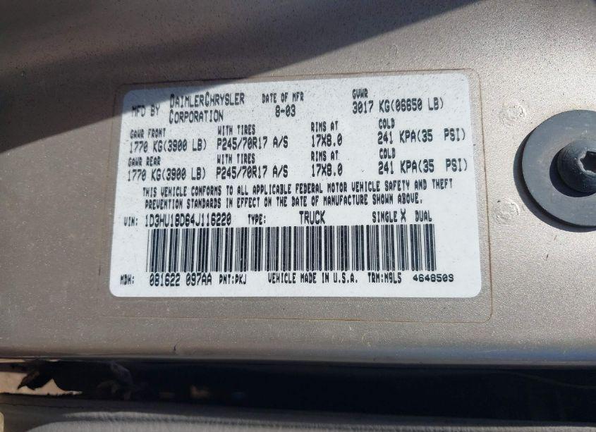 Photo 9 of 2004 Dodge Ram 1500 SLT/LARAMIE (VIN 1D3HU18D64J116220)