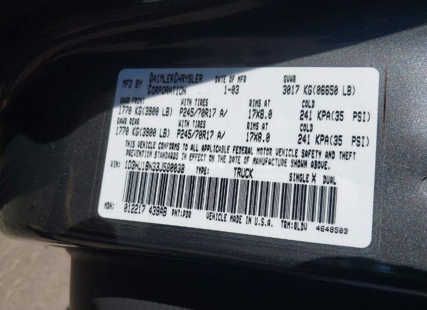 Photo 9 of 2003 Dodge Ram 1500 SLT/LARAMIE/ST (VIN 1D3HU18N33J580038)