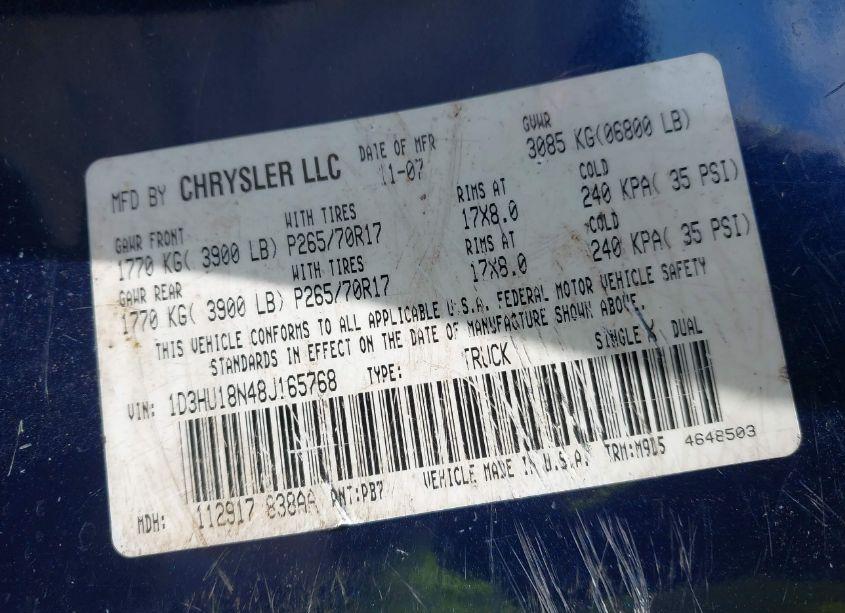 Photo 9 of 2008 Dodge Ram 1500 SLT (VIN 1D3HU18N48J165768)