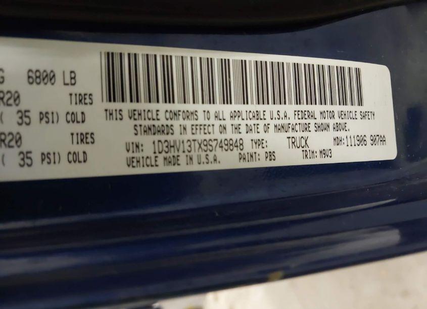 Photo 9 of 2009 Dodge Ram 1500 SLT/SPORT/TRX (VIN 1D3HV13TX9S749848)