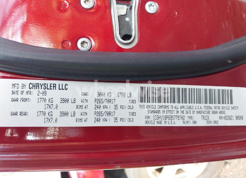 Photo 9 of 2009 Dodge Ram 1500 SLT/SPORT/TRX (VIN 1D3HV18P69S779702)