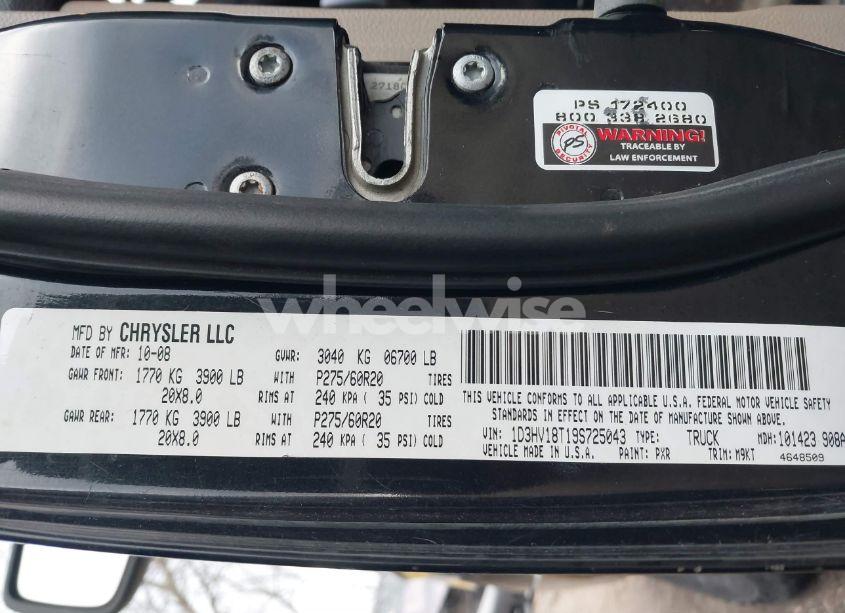 Photo 9 of 2009 Dodge Ram 1500 SLT/SPORT/TRX (VIN 1D3HV18T19S725043)