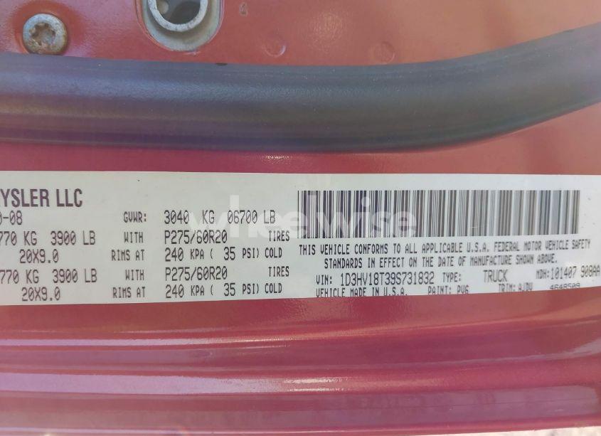 Photo 9 of 2009 Dodge Ram 1500 SLT/SPORT/TRX (VIN 1D3HV18T39S731832)