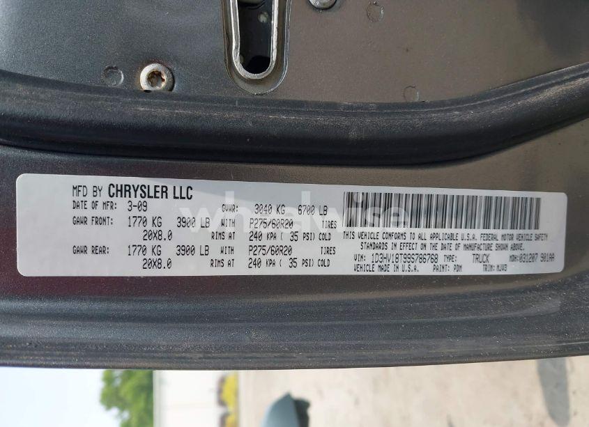 Photo 9 of 2009 Dodge Ram 1500 SLT/SPORT/TRX (VIN 1D3HV18T99S786768)