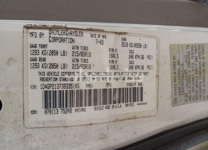 Photo 9 of 2003 Dodge Caravan CV (VIN 1D4GP21373B335105)