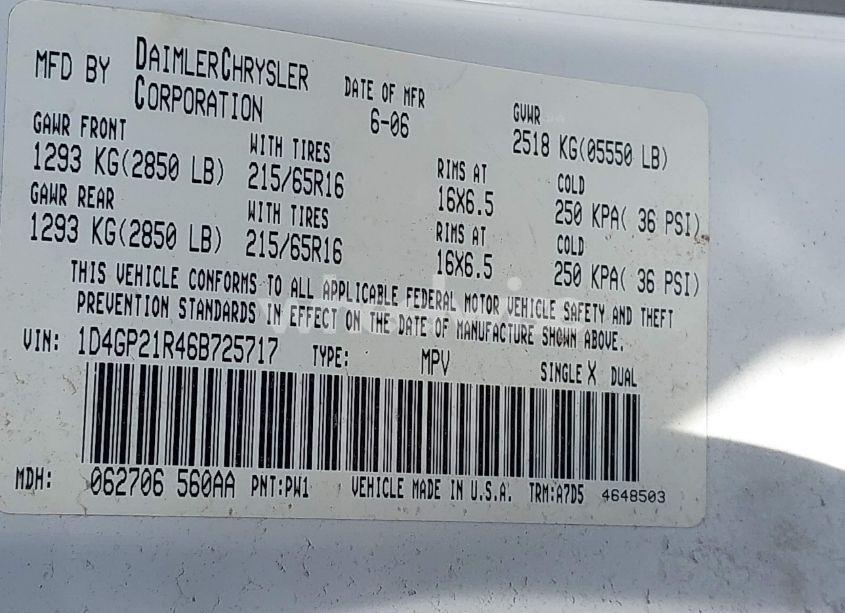 Photo 9 of 2006 Dodge Caravan CV (VIN 1D4GP21R46B725717)