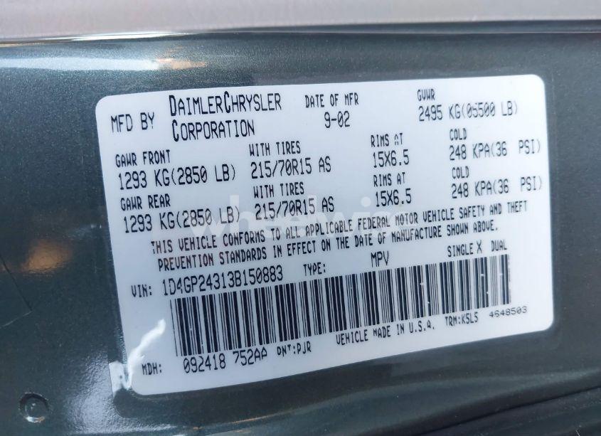 Photo 9 of 2003 Dodge Grand CARAVAN SE (VIN 1D4GP24313B150883)