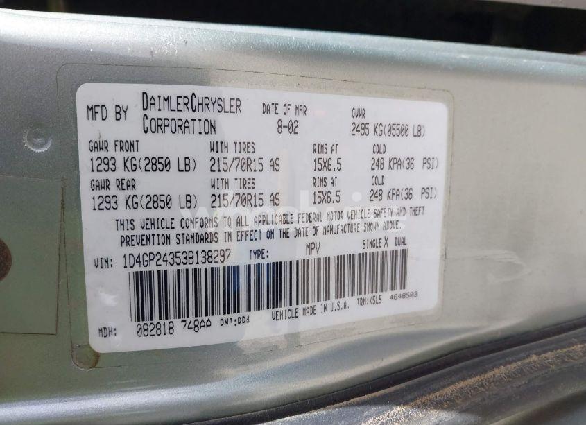 Photo 9 of 2003 Dodge Grand CARAVAN SE (VIN 1D4GP24353B138297)