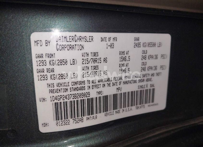 Photo 9 of 2003 Dodge Grand CARAVAN SE (VIN 1D4GP24373B209029)