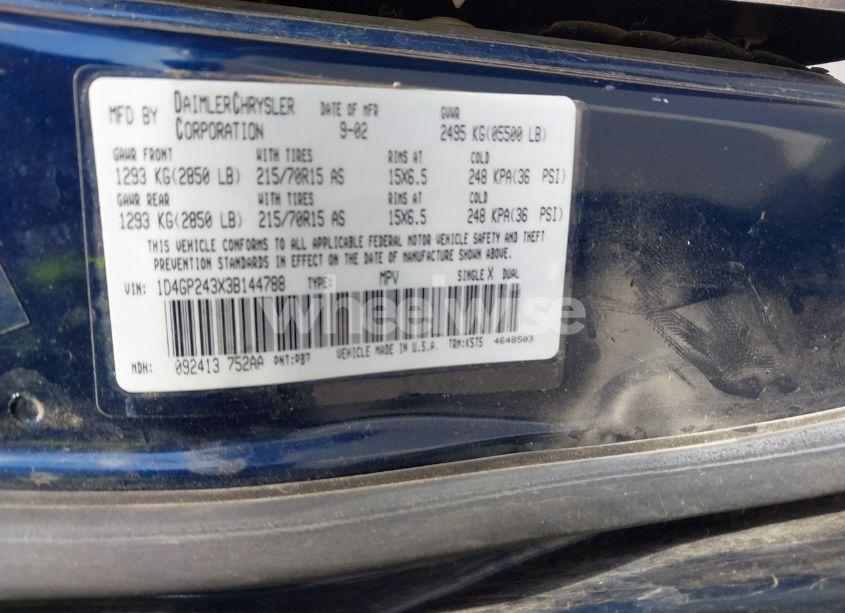 Photo 9 of 2003 Dodge Grand CARAVAN SE (VIN 1D4GP243X3B144788)