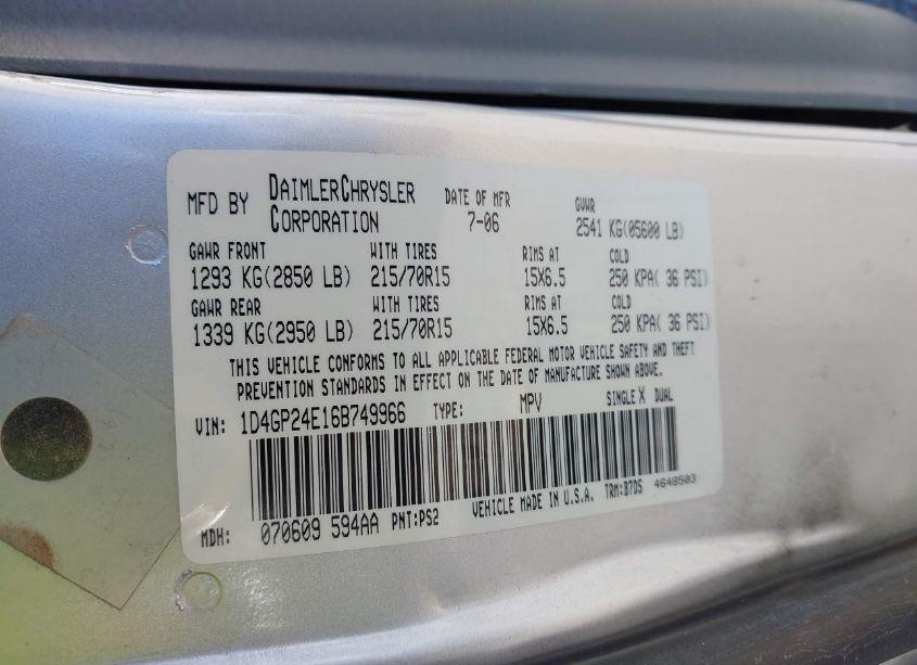 Photo 9 of 2006 Dodge Grand CARAVAN SE (VIN 1D4GP24E16B749966)