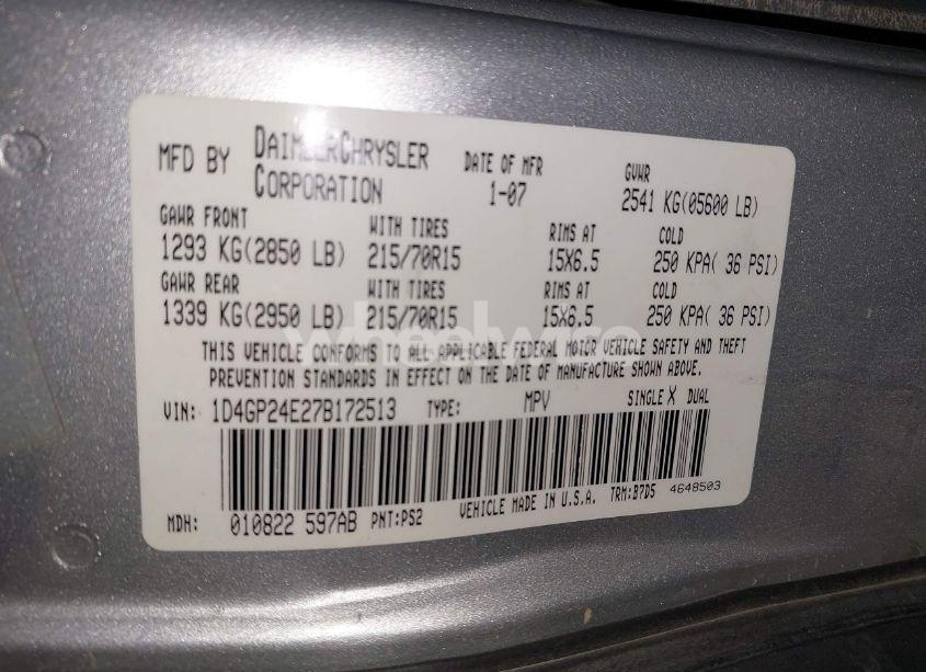 Photo 9 of 2007 Dodge Grand CARAVAN SE (VIN 1D4GP24E27B172513)