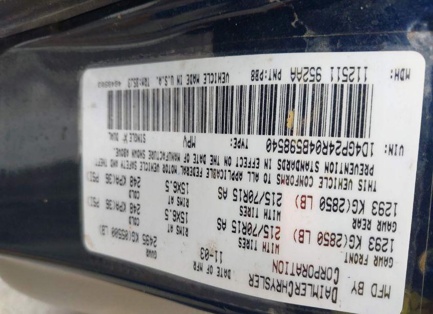 Photo 9 of 2004 Dodge Grand CARAVAN SE (VIN 1D4GP24R04B598540)