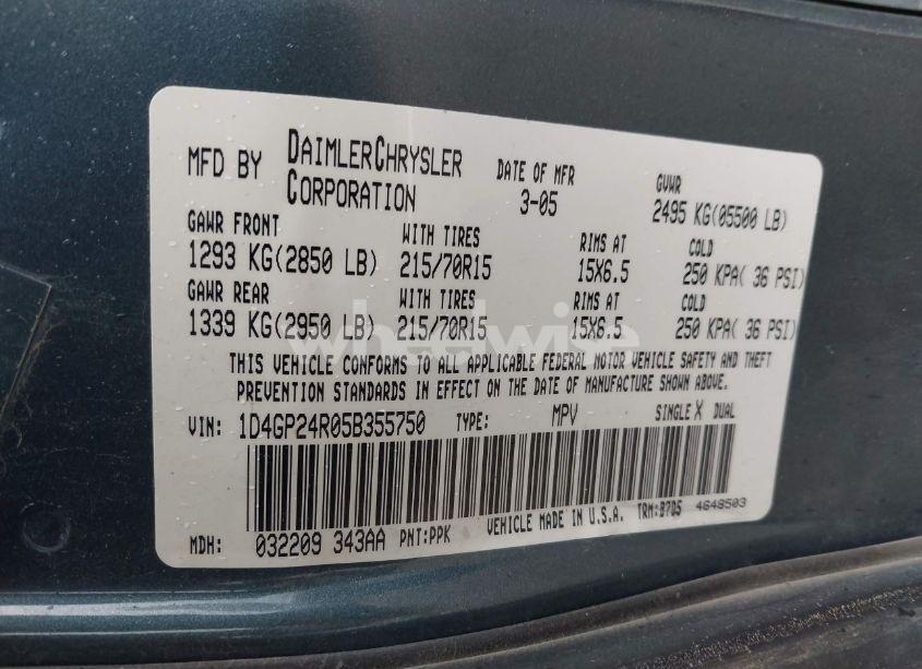 Photo 9 of 2005 Dodge Grand CARAVAN SE (VIN 1D4GP24R05B355750)
