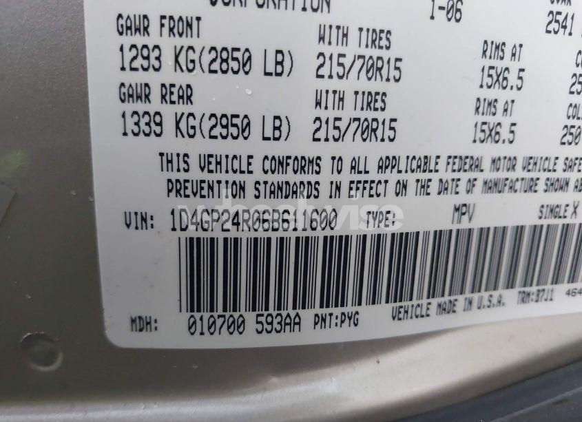 Photo 9 of 2006 Dodge Grand CARAVAN SE (VIN 1D4GP24R06B611600)